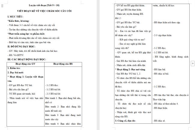 Giáo án Tiếng Việt 2 Bài 6: Viết đoạn văn kể về việc chăm sóc cây cối. Đọc mở rộng