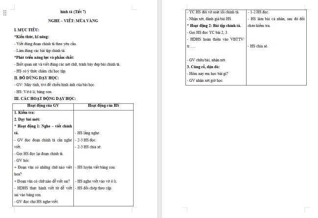 Giáo án Tiếng Việt 2 Bài 6: Nghe - viết Mùa vàng