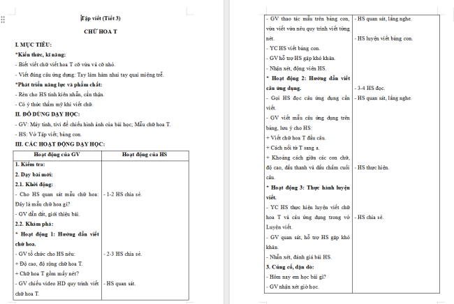 Giáo án Tiếng Việt 2 Bài 7: Chữ hoa T