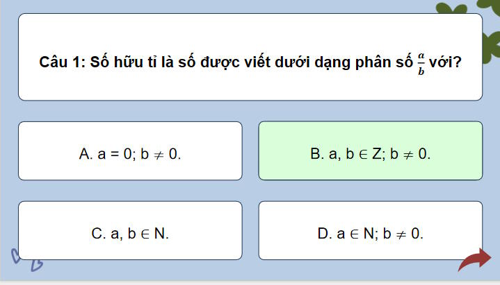 Trò chơi khởi động Toán 7 Bài 1 Tập hợp các số hữu tỉ