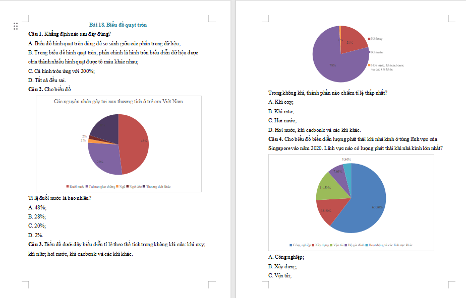 Bài tập Toán 7 Bài 18: Biểu đồ hình quạt tròn