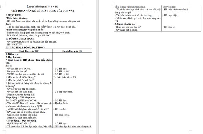 Giáo án Tiếng Việt 2 Bài 12: Viết đoạn văn kể về hoạt động của con vật. Đọc mở rộng