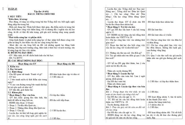 Giáo án Tiếng Việt 2 Bài 13: Tiếng chổi tre