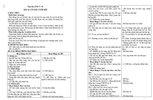Giáo án Tiếng Việt 2 Bài 14: Cỏ non cười rồi