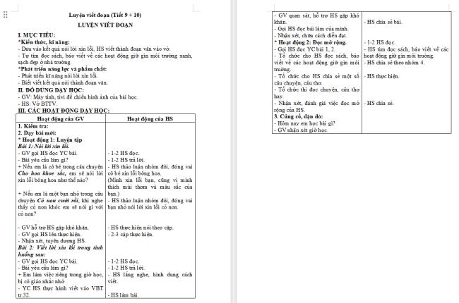 Giáo án Tiếng Việt 2 Bài 14: Viết lời xin lỗi. Đọc mở rộng