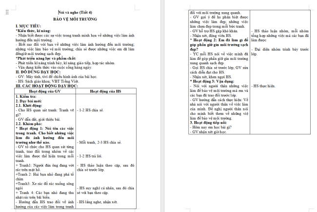 Giáo án Tiếng Việt 2 Bài 15: Bảo vệ môi trường