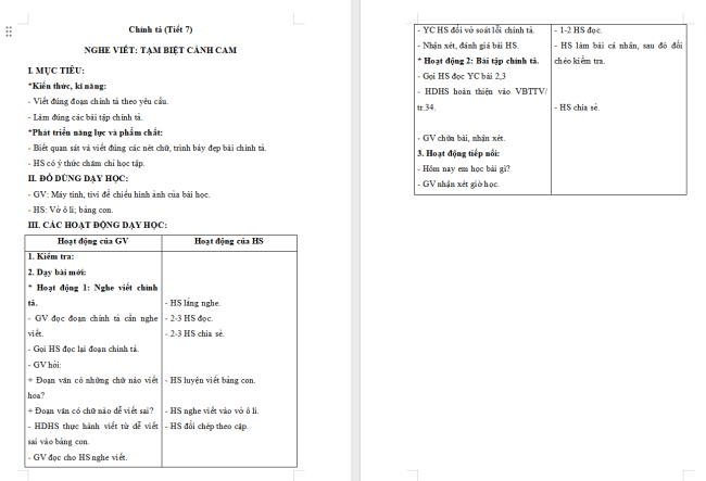 Giáo án Tiếng Việt 2 Bài 16: Nghe - viết Tạm biệt cánh cam