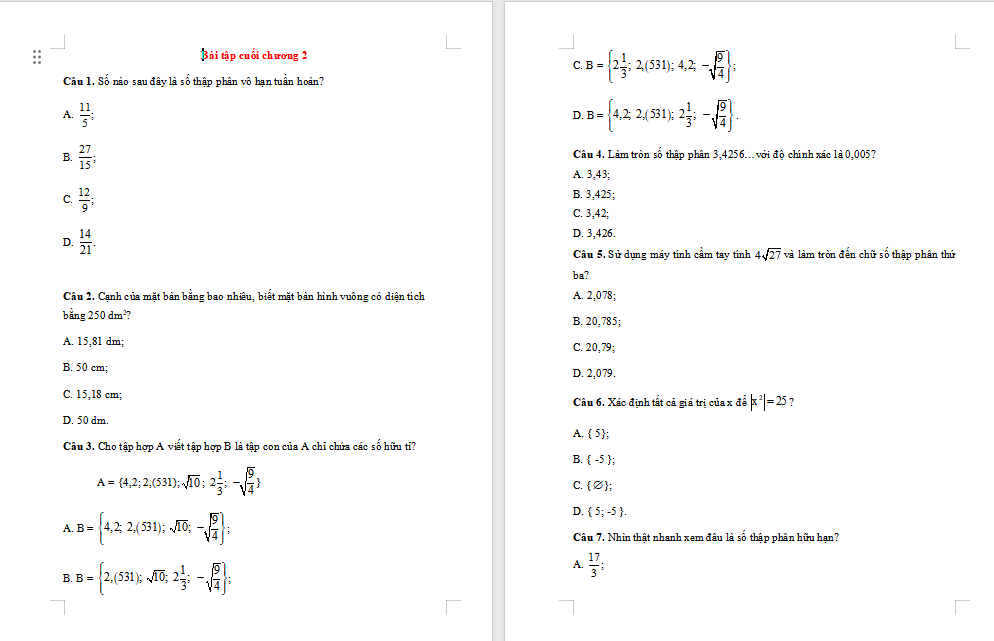Bài tập Toán 7 Bài tập cuối chương 2