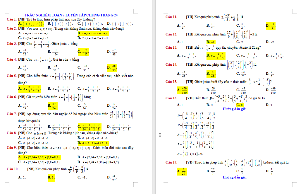 Bài tập Toán 7 Luyện tập chung trang 24
