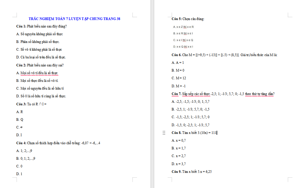 Bài tập Toán 7 Luyện tập chung trang 37