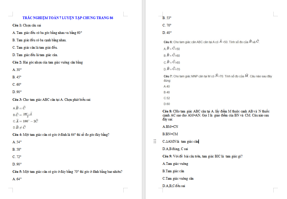 Bài tập Toán 7 Luyện tập chung trang 85