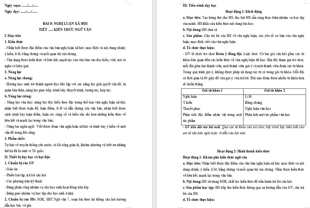 Giáo án Bài 7 Kiến thức ngữ văn trang 36, 37 Ngữ văn 7 Cánh Diều