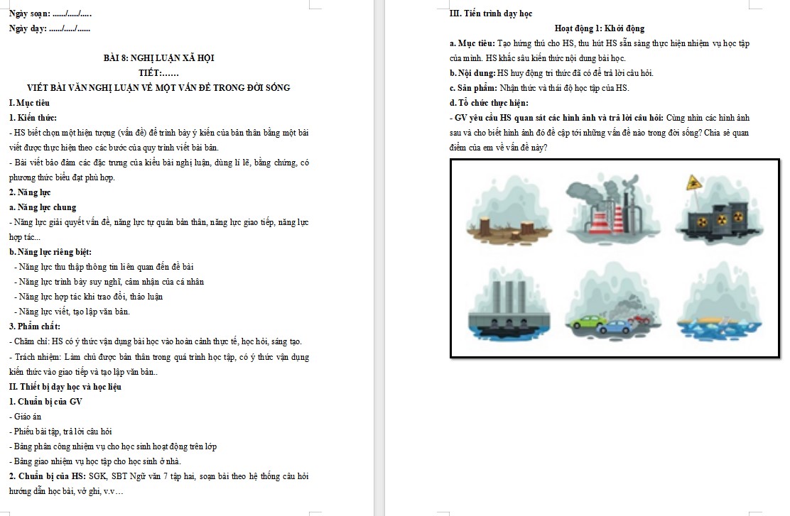 Giáo án Bài Viết bài văn nghị luận về một vấn đề trong đời sống Ngữ văn 7 Cánh Diều