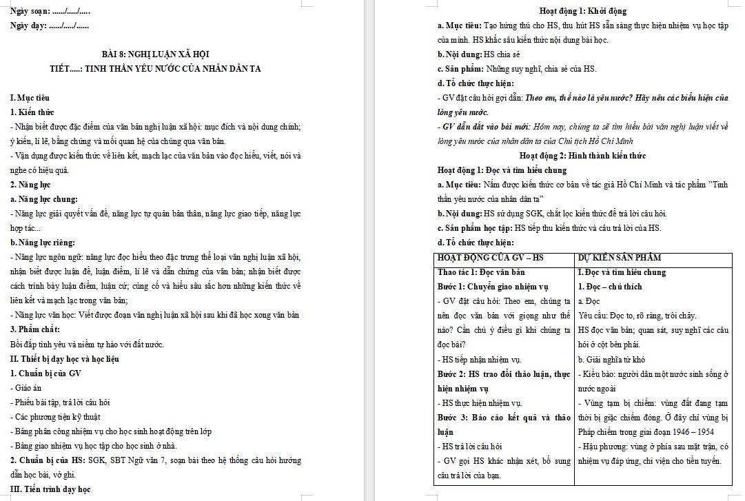 Giáo án Bài Tinh thần yêu nước của nhân dân ta Ngữ văn 7 Cánh Diều