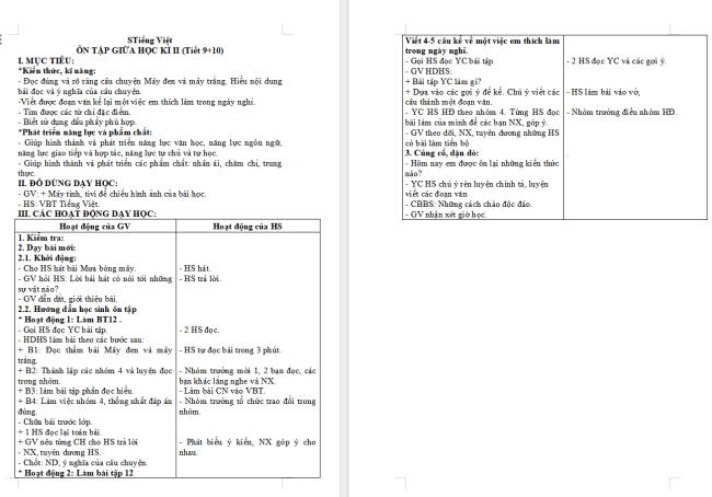 Giáo án Tiếng Việt 2 Ôn tập giữa học kì II (Tiết 9, 10)
