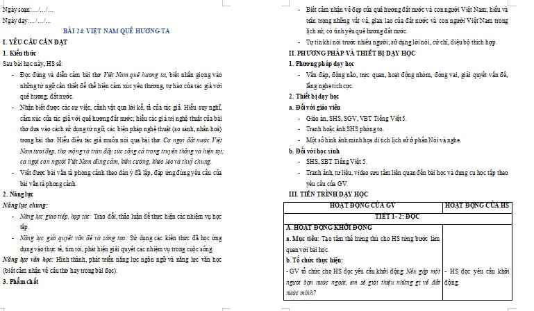 Giáo án Tiếng Việt lớp 5 Bài 24: Việt Nam quê hương ta