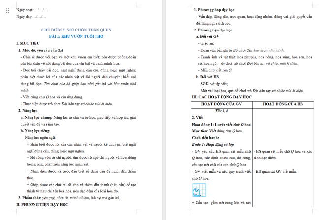 Giáo án Tiếng Việt 2 Bài 1: Viết chữ hoa Q