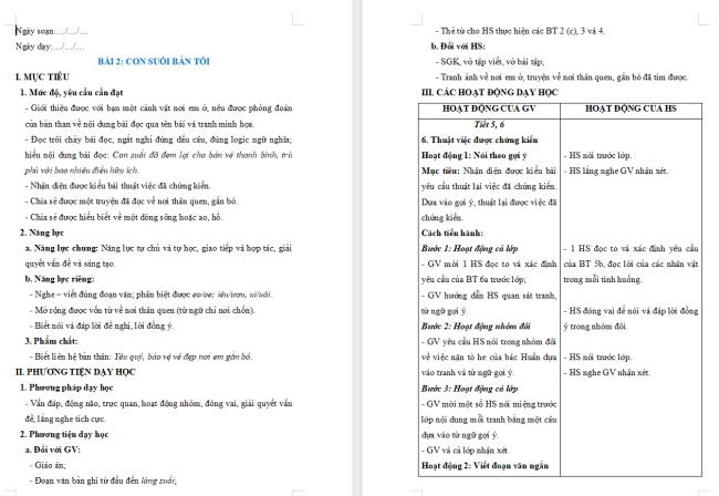 Giáo án Tiếng Việt 2 Bài 2: Thuật việc được chứng kiến