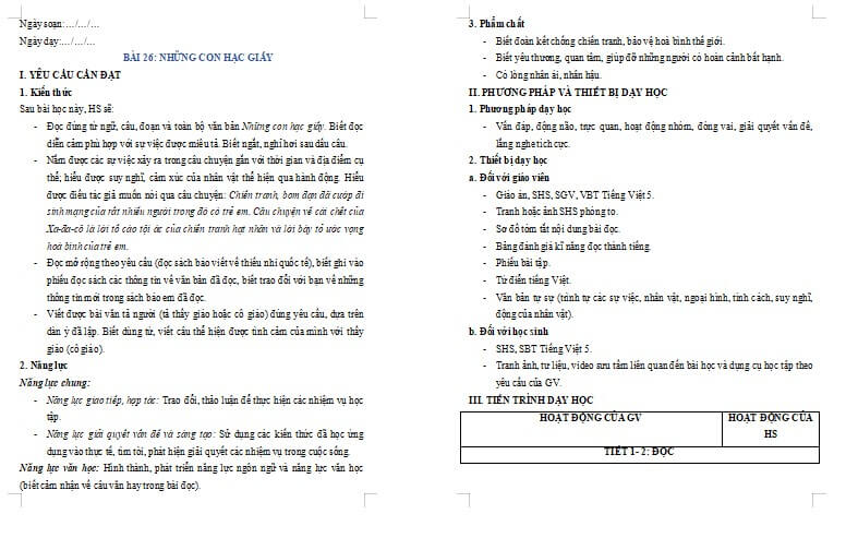 Giáo án Tiếng Việt lớp 5 Bài 26: Những con hạc giấy