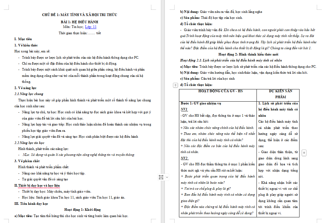 Giáo án PowerPoint Tin học 11 Bài 1