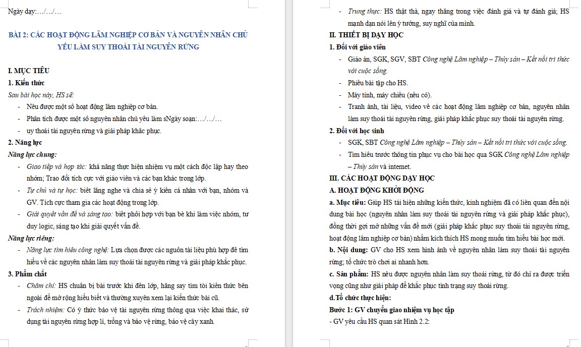 Kế hoạch bài dạy Công nghệ 12 KNTT Bài 2