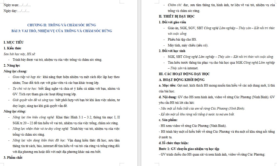 Kế hoạch bài dạy Công nghệ 12 KNTT Bài 3