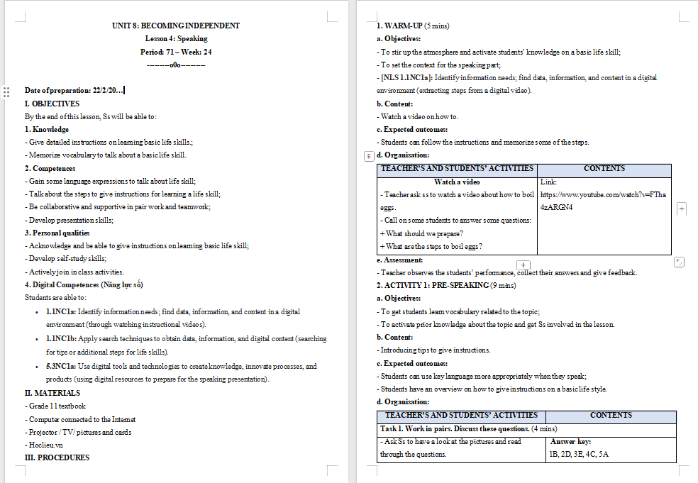 Tiếng Anh 11 Unit 8: Speaking