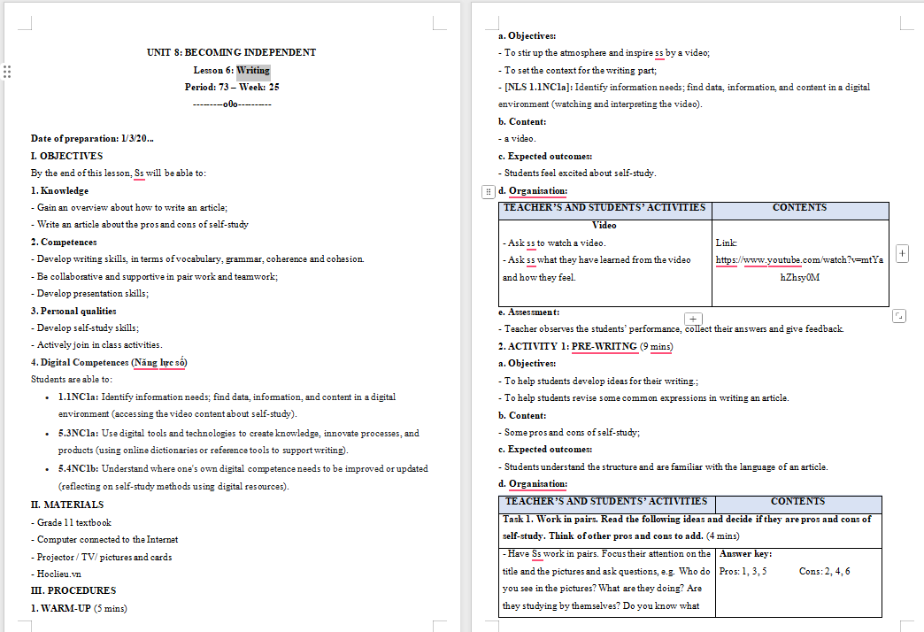 Tiếng Anh 11 Unit 8: Writing