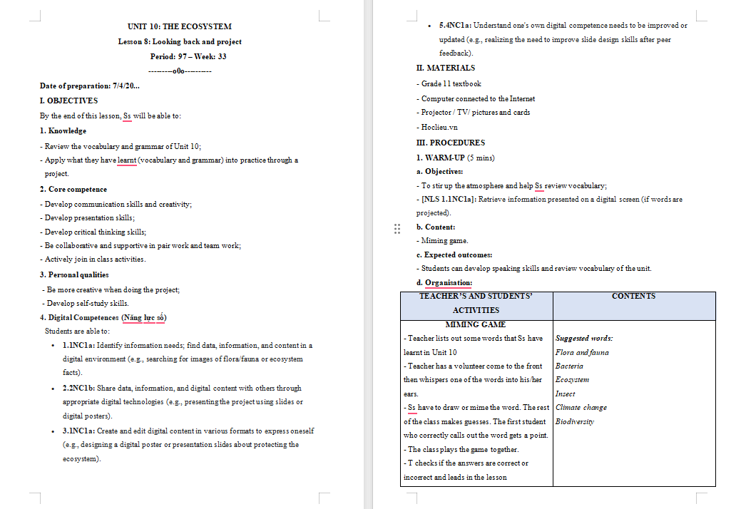 Tiếng Anh 11 Unit 10: Looking Back