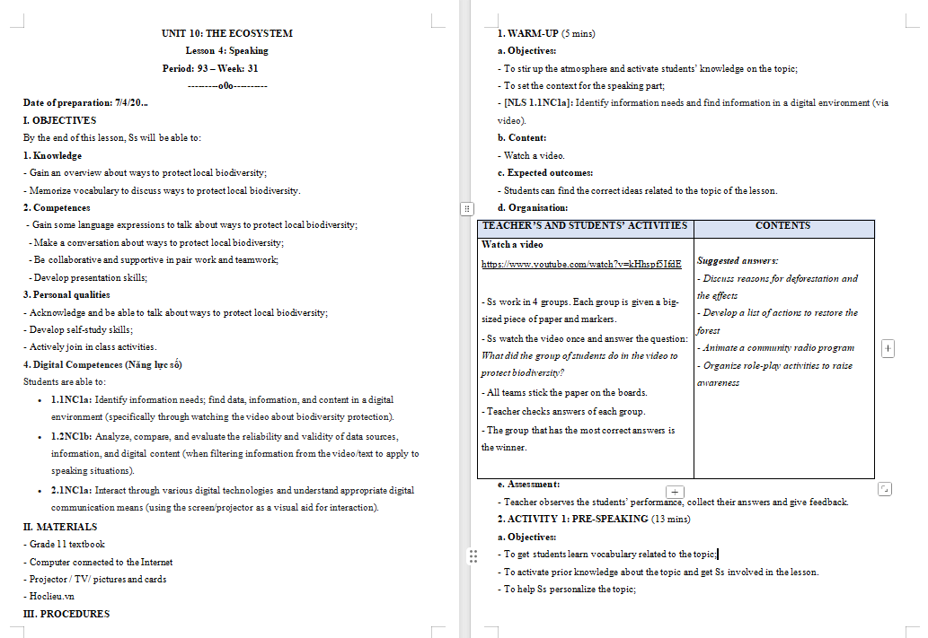 Tiếng Anh 11 Unit 10: Speaking 