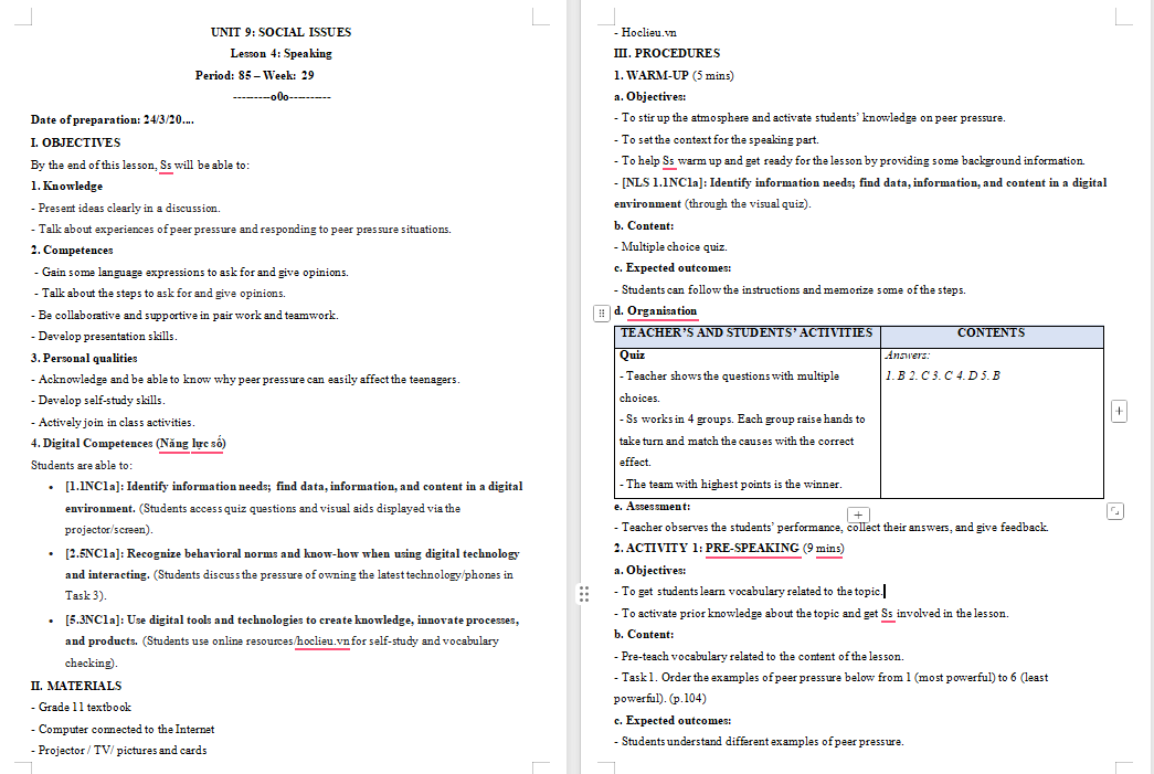 Tiếng Anh 11 Unit 9: Speaking