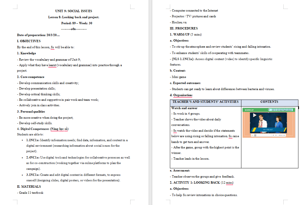 Tiếng Anh 11 Unit 9: Looking Back