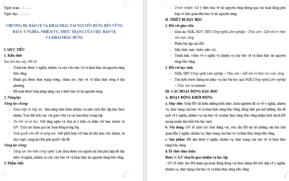 Kế hoạch bài dạy Công nghệ 12 KNTT Bài 6