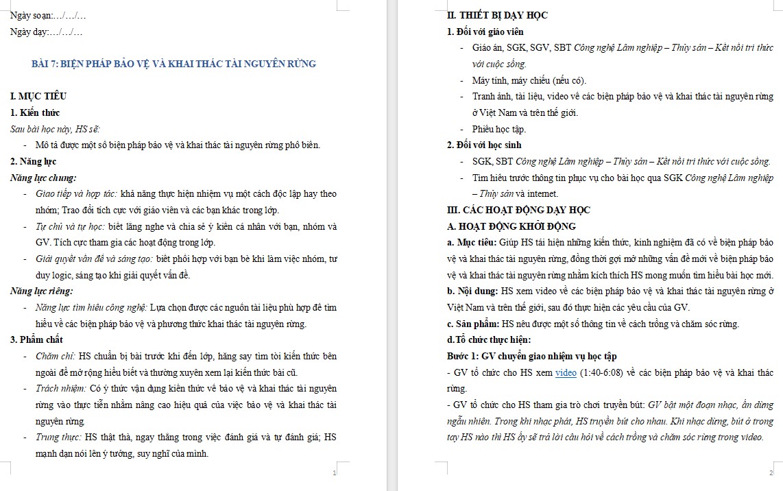 Kế hoạch bài dạy Công nghệ 12 KNTT Bài 7