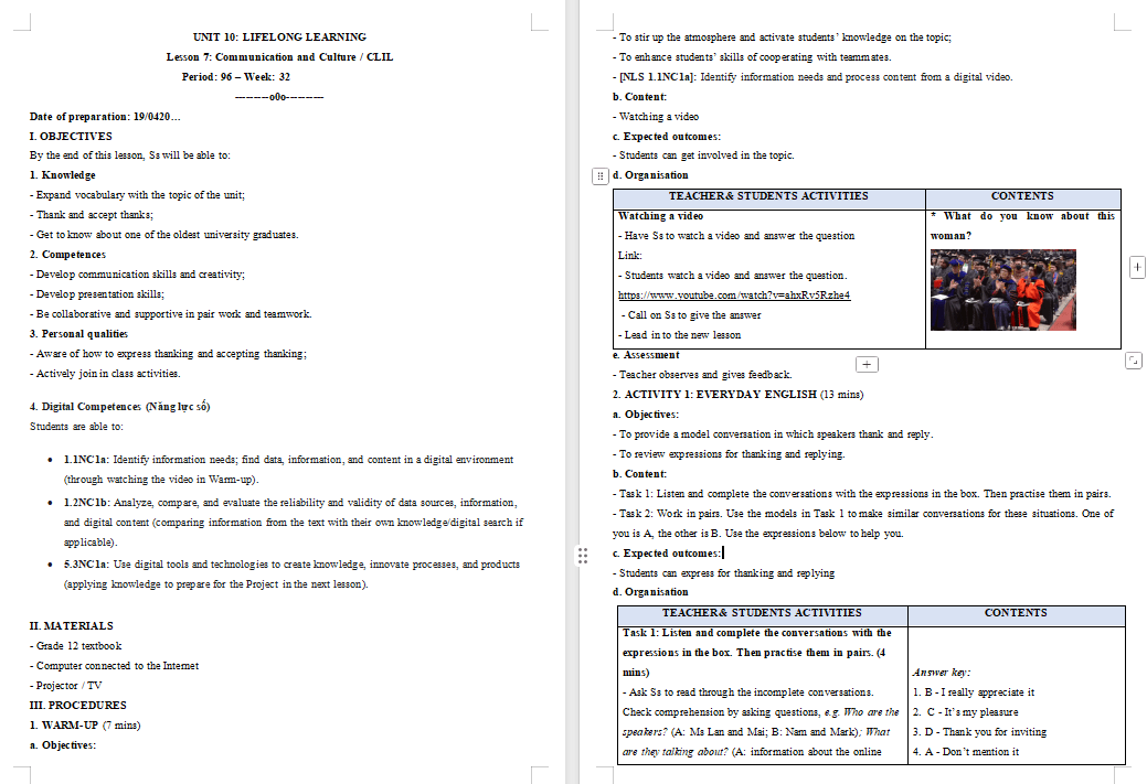 KHBD Tiếng Anh 12 Unit 10: Communication and Culture