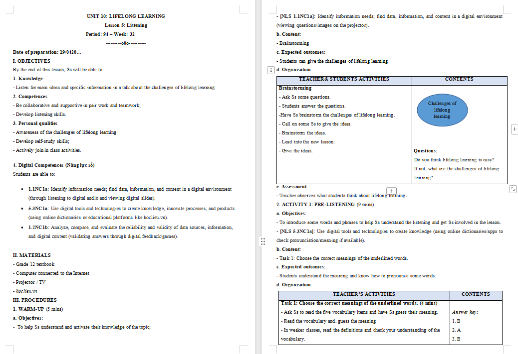 KHBD Tiếng Anh 12 Unit 10: Listening
