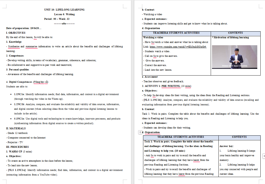 KHBD Tiếng Anh 12 Unit 10: Writing