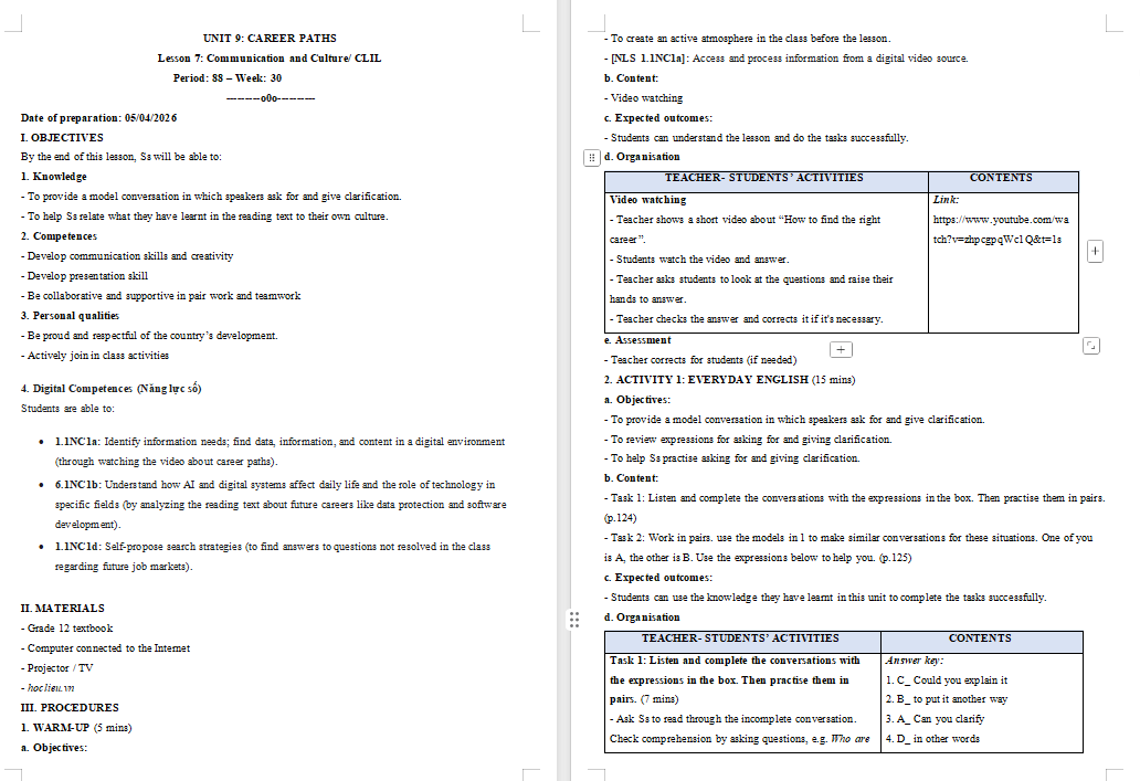 KHBD Tiếng Anh 12 Unit 9: Communication and Culture