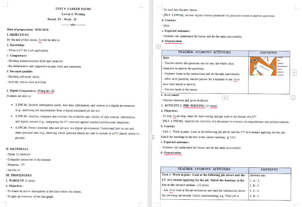 KHBD Tiếng Anh 12 Unit 9: Writing