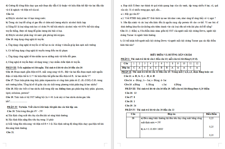 Đề ôn tập giữa học kì 2 Khoa học tự nhiên 9 