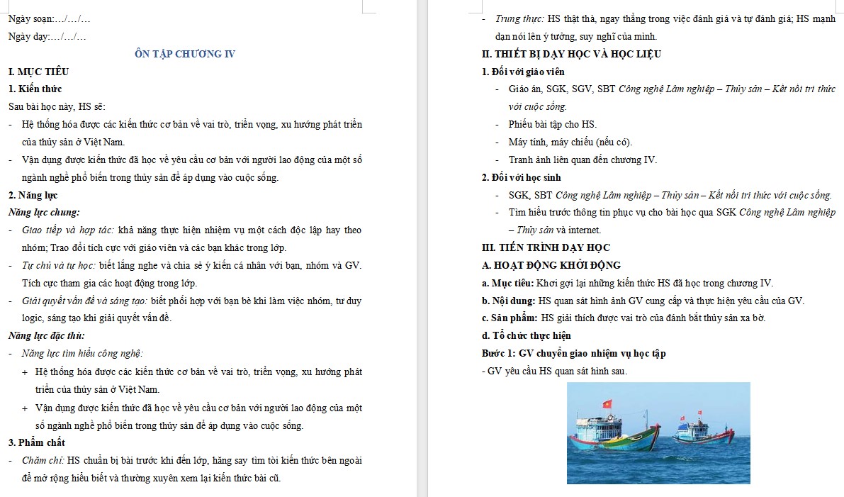 Kế hoạch bài dạy Bài Ôn tập chương 4 Công nghệ 12 KNTT