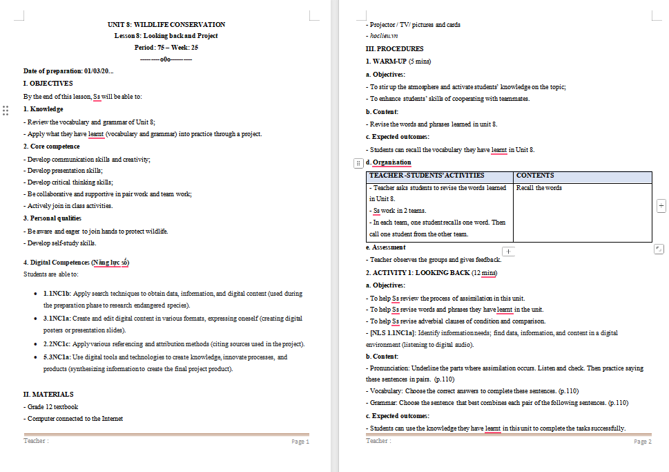 Tiếng Anh 12 Unit 8: Looking Back