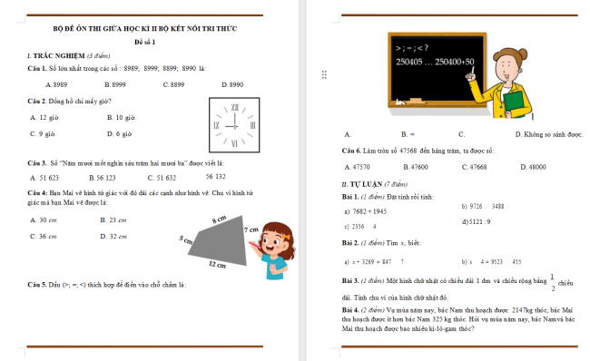Đề ôn thi giữa học kì 2 môn Toán 3 sách Kết nối tri thức