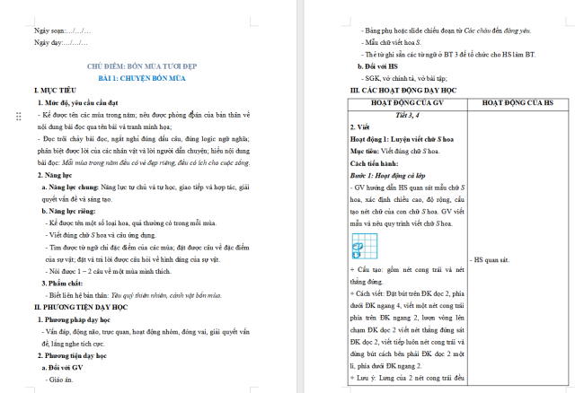 Giáo án Tiếng Việt 2 Bài 1: Viết chữ hoa S