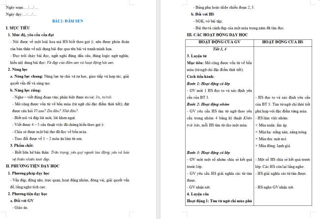 Giáo án Tiếng Việt 2 Bài 2: Mở rộng vốn từ Bốn mùa