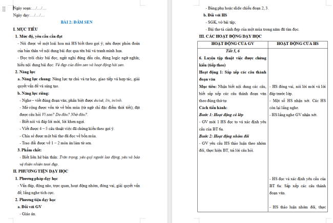 Giáo án Tiếng Việt 2 Bài 2: Luyện tập thuật việc được chứng kiến (tiếp theo)