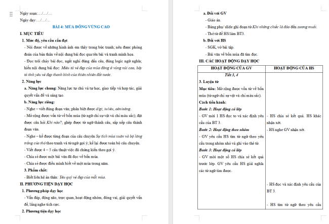 Giáo án Tiếng Việt 2 Bài 4: Mở rộng vốn từ Bốn mùa (tiếp theo)