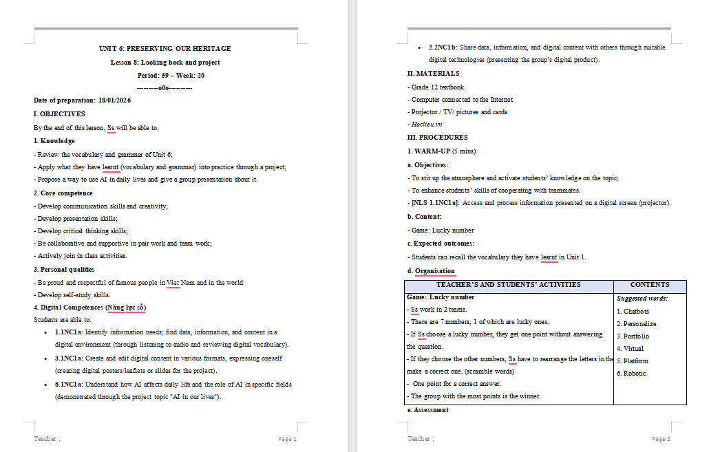 PowerPoint Tiếng Anh 12 Unit 6: Looking Back