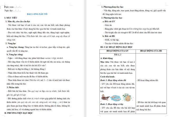 Giáo án Tiếng Việt 2 Bài 2: Đọc Ong xây tổ