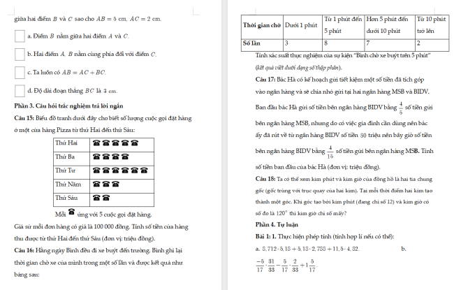 Đề thi học kì 2 Toán 6 Cánh diều